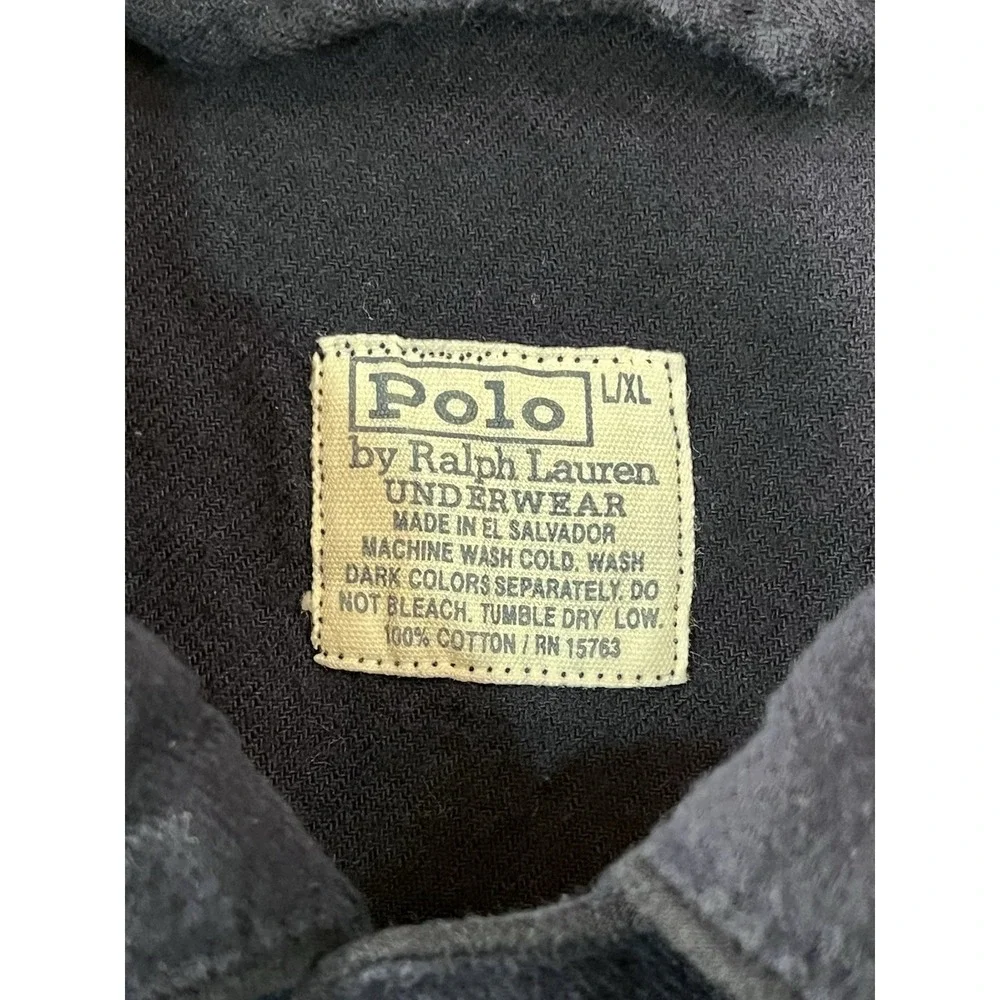 Vintage Polo Ralph Lauren Men's L/XL Navy Cotton Fleece Pajama Top Button Pony‎